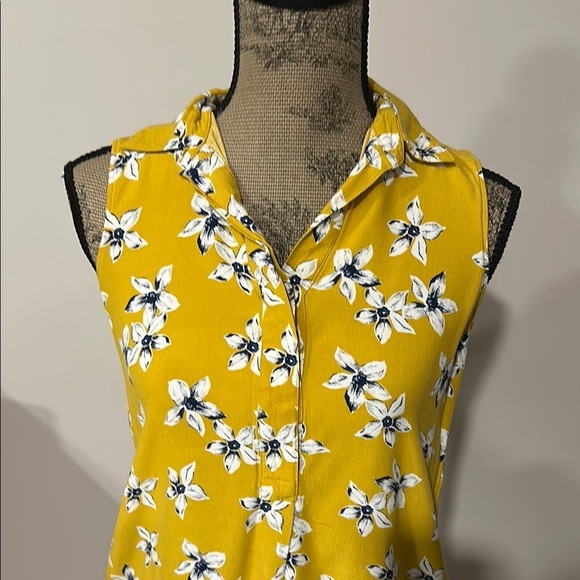 Ann Taylor Floral Sleeveless Yellow shirt mini Dress with pockets Size XSP - Picture 4 of 8
